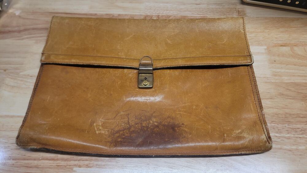 Natural Brown Tarnsjo Leather Bronze-Tone Accent Top Stitch Slip Case